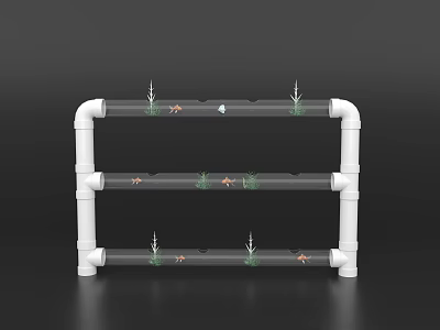 Three Tier Fish Tank Aquarium With PVC Pipe Structure And Aquatic Plants 3d model