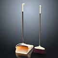 Modern Household Cleaning Tools White Dustpan With Orange Interior And Purple Broom