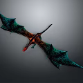 Mythical Dragon Character 3D Model With Large Teal And Orange Wings In Flight Pose