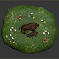Decorative Antelope Scene With Green Grassy Base White Flowers And Orange Mushrooms