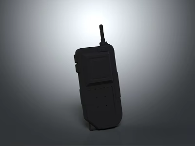 Black Handheld Walkie Talkie Device With Antenna On Gray Background 3d model