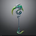 Woman Holding Blue Green Decorative Staff With Spiral Flame And Hook Design