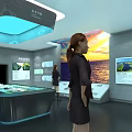 Modern Exhibition Hall With Large Sea View Screen Interactive Display And Model 3d model