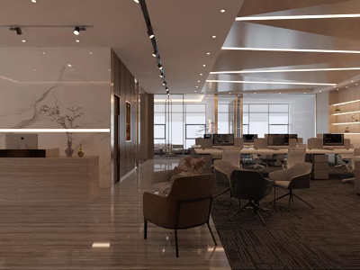 Modern Public Office Space Interior With Open Layout Workstations Office Chairs And Natural Light Windows 3d model