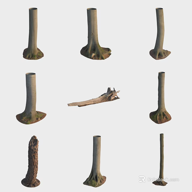 Various Tree Stumps And Trunks With Different Heights And Natural Shapes 3d model