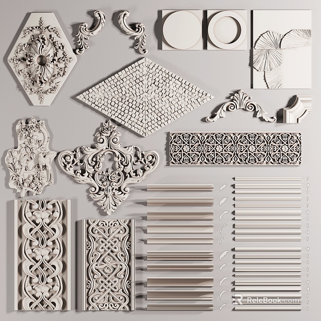 Elegant Ornate Wall Decor Collection With Intricate Carvings And Mouldings 3d model 