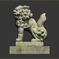 Traditional Stone Lion Statue With Intricate Carving And Base Stand