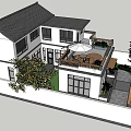 Traditional Chinese Style Detached Villa with Tile Roof White Walls and Courtyard Entrance