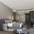 Modern Hotel Room Interior With King Bed Sofa TV Coffee Table And Neutral Decor