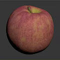 Fresh Ripe Red Yellow Apple with Green Stem on Smooth Gray Surface