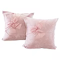 Two Soft Pink Textured Pillows With Large Bowknots And Velvet Surface For Decor