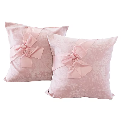 Two Soft Pink Textured Pillows With Large Bowknots And Velvet Surface For Decor 3d model