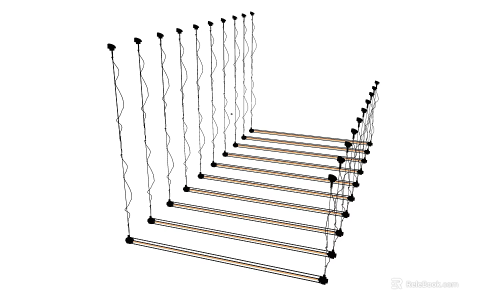 Minimalist Black Linear Chandeliers Arranged in Multiple Rows for Modern Spaces 3d model 