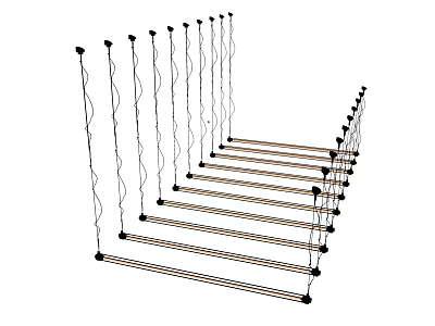 Minimalist Black Linear Chandeliers Arranged in Multiple Rows for Modern Spaces 3d model