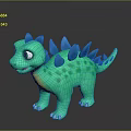 Green Dinosaur Toy With Blue Spikes Yellow Belly And White Claws On Black Background