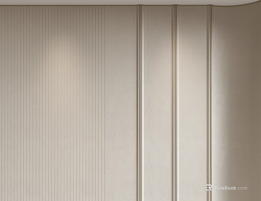 Light Beige Modern Interior Wall Featuring Vertical Stripes Panel Design And Soft Lighting 3d model