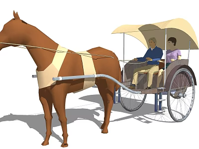 Brown Horse Drawn Carriage With Canopy And Two People Riding 3d model
