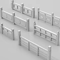 Various Design Stone Railings with Decorative Patterns and Structures 3d model