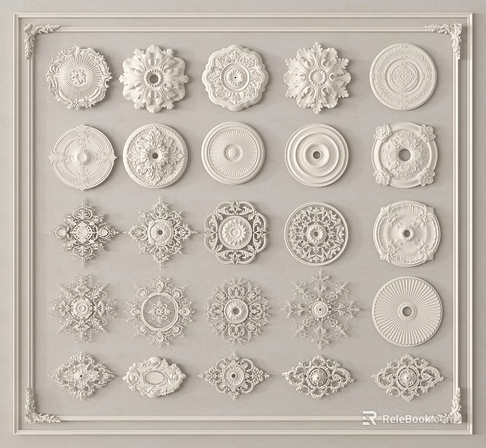 Elegant Decorative Carvings For Interior Wall Decoration With Floral And Circular Designs 3d model 