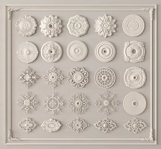 French carved light plate plaster carved disc 3d model