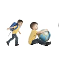 Boy In Yellow Shirt And Jeans Playing With Colorful Ball In Different Actions