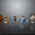 Colorful Household Vases With Diverse Shapes And Glossy Finish Arranged On Black Background