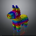 Colorful Donkey Shaped Piñata With Vibrant Paper Strips And Blue Ears