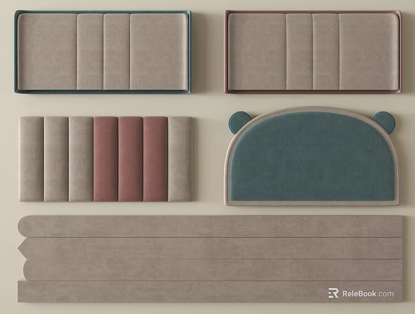 Stylish Bedding Headboard Panels With Soft Fabric Multiple Colors And Stitched Design 3d model