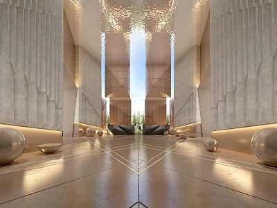 Elegant Modern Shopping Mall Store Interior With Stone Walls And Geometric Floor Patterns 3d model