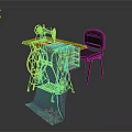 Sewing Machine On Orange Table With Purple Patterned Fabric And Gray Chair