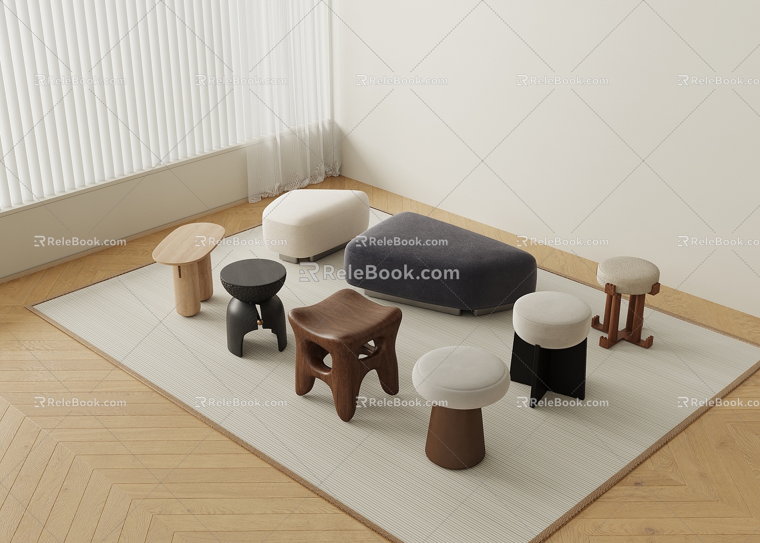 Modern Sofa Stool Bench Leather Stool Shoe Changing Stool Sofa Stool Bed Stool Foot Stool Pier Round Stool 3d model