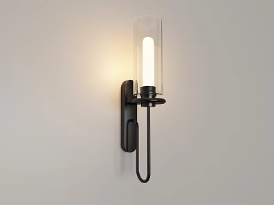 Modern Wall Lamp with Glass Shade and Black Metal Frame Warm Light on Gray Wall 3d model