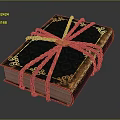 Vintage Old Book Covered With Rusted Chains And Golden Decorative Patterns 3d model