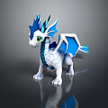 Fantasy Dragon Character 3D Model With Blue Spiky Horns White Body And Green Eyes