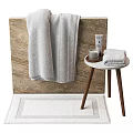 Soft Towels and Daily Washing Essentials for Bathroom with Wooden Side Table Plush Rug