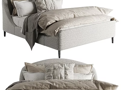 Modern Bedroom Featuring Upholstered Bed Neutral Pillows Cozy Duvet And Minimalist Design 3d model