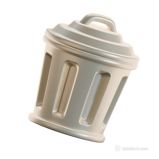 White Trash Can With Lid And Vertical Vent Design For Home Decoration 3d model 