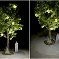 Decorative Tree Lights With Round Illuminated Ornaments In Dark Background Setting 3d model
