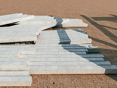 Sturdy Swing Door Construction Using Stacked Gray Stone Slabs On Sandy Ground 3d model