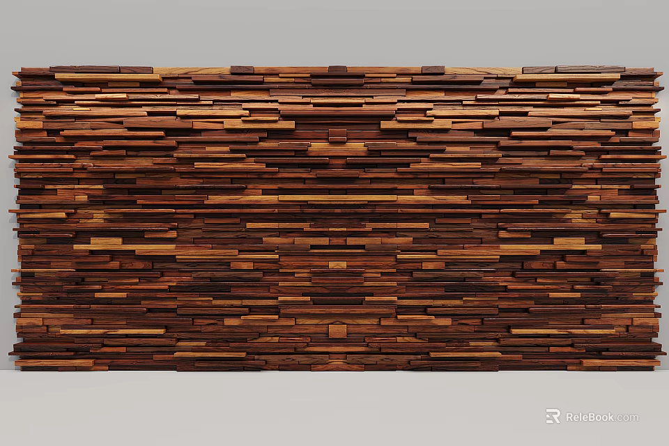 Wooden Wall With Layered Planks In Warm Brown Tones For Modern Interior Design 3d model 