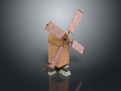 Miniature Windmill Model With Wooden Structure Metal Blades And Stable Base Support 3d model