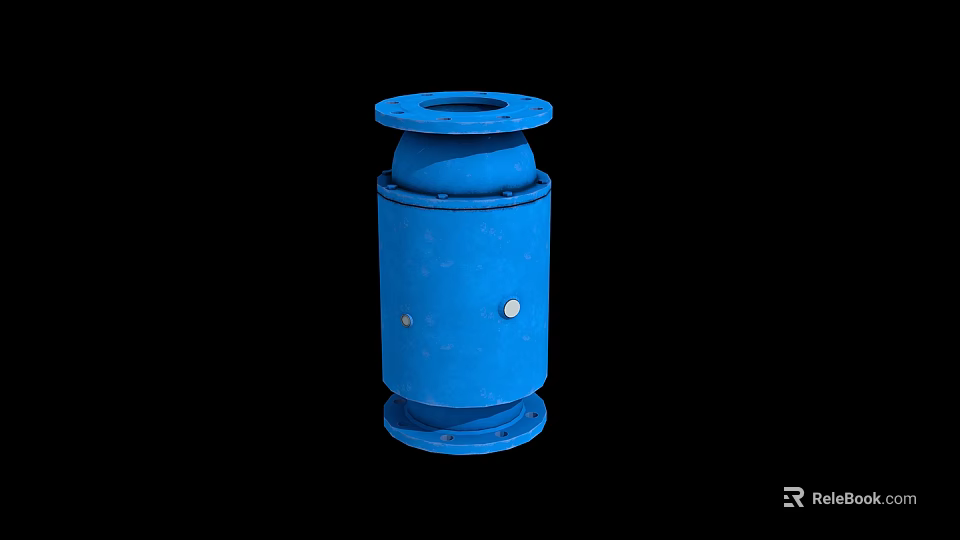 Blue Cylindrical Industrial Component With Flange Ends And Metal Bolts 3d model 