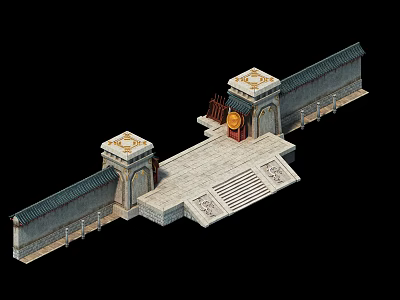 Ancient City Gate 3D Model With Stone Walls Gate Towers And Steps 3d model