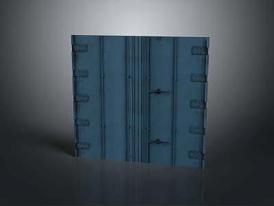 Blue Metal Door with Rivets and Metal Hinges Industrial Style Design 3d model