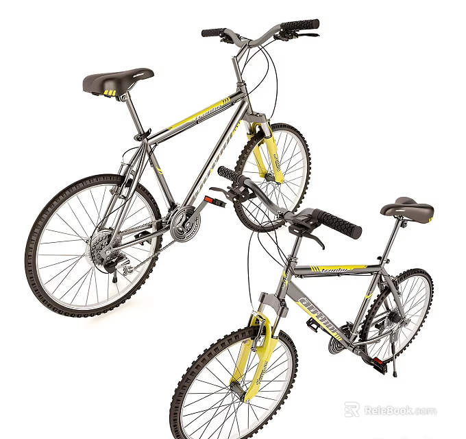 Silver And Yellow Mountain Bikes With Durable Frame Knobby Tires And Comfortable Seats 3d model 