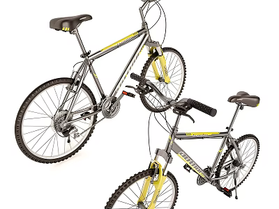 Silver And Yellow Mountain Bikes With Durable Frame Knobby Tires And Comfortable Seats 3d model