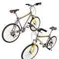 Silver And Yellow Mountain Bikes With Durable Frame Knobby Tires And Comfortable Seats