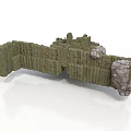 Ancient Defensive Fortification Structure With Green Stone Irregular Design And Tower Features 3d model