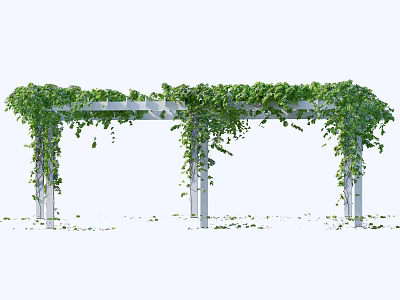 White Pergola Garden Ornament With Lush Green Vines and Hanging Foliage in Outdoor Space 3d model