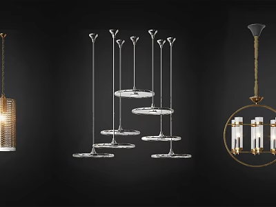 Modern Chandeliers With Layered Glass Shades And Metal Frames For Home Interior Design 3d model